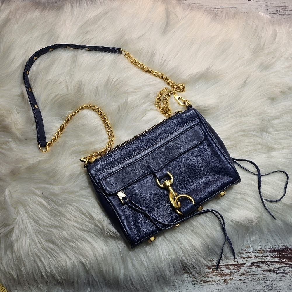 REBECCA Minkoff Mini Mac Crossbody handbag Blue with Gold Chain